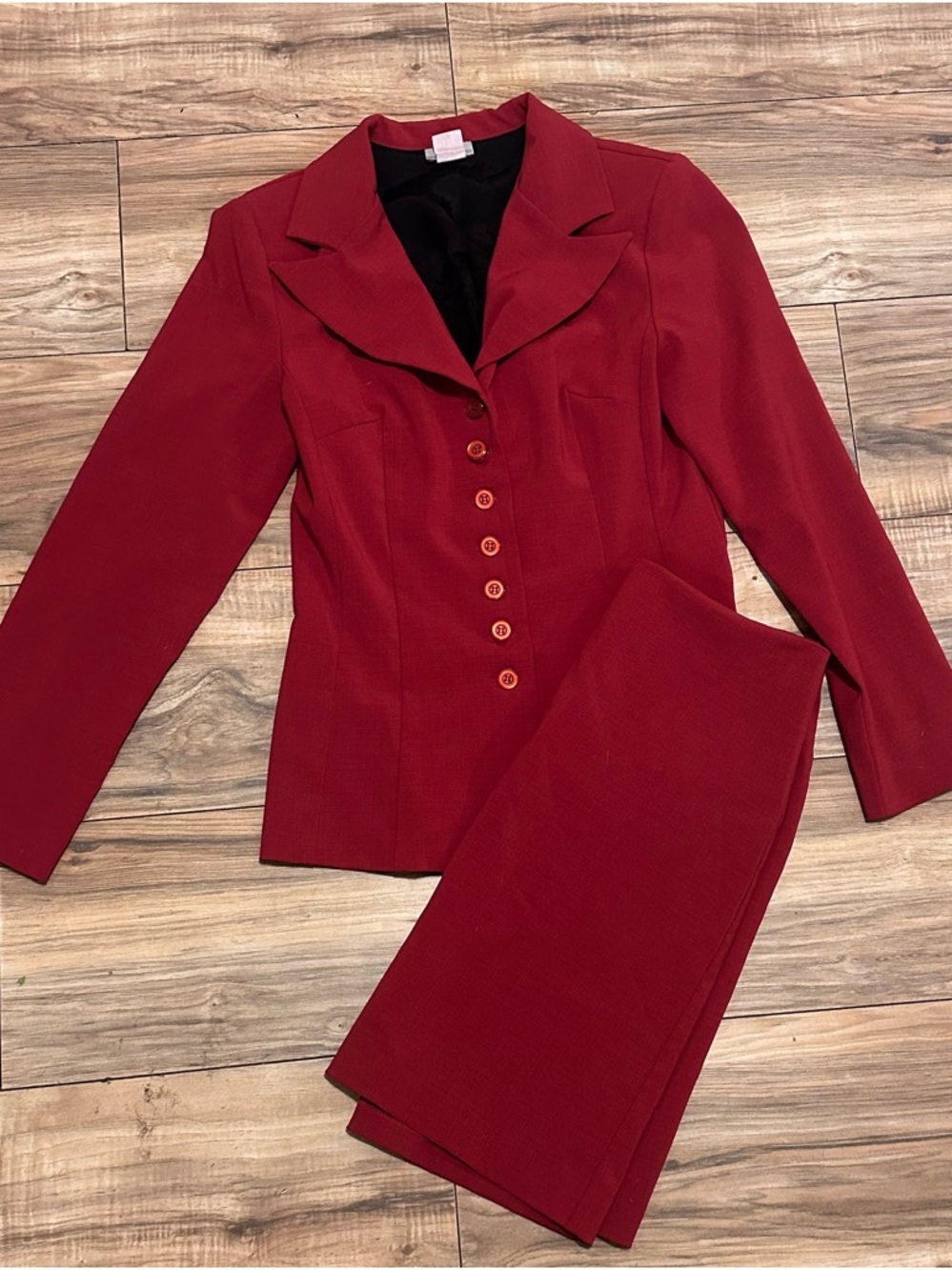 Classic Red Two-Piece Women's Suit Jacket and Skirt